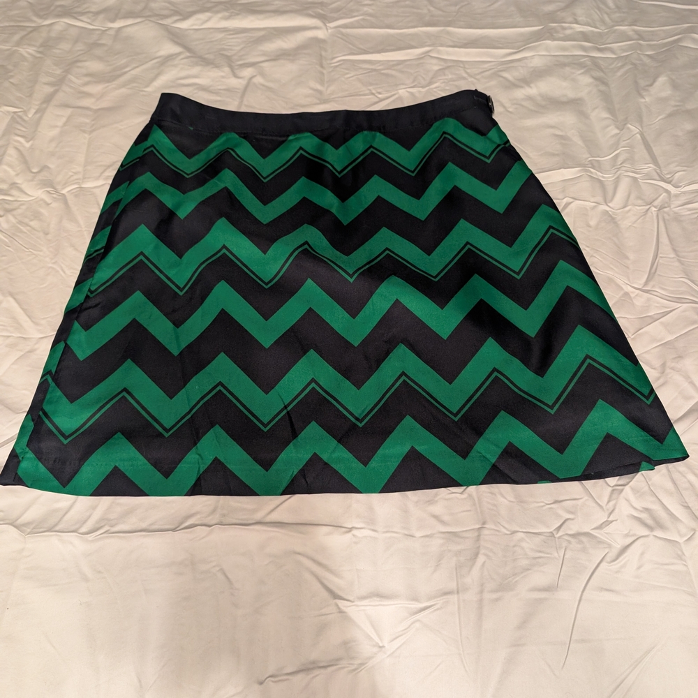 The Limited Green and Black Chevron A-Line Skirt